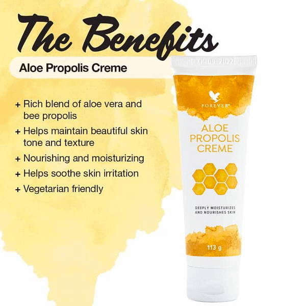 Benefits of Forever Aloe Propolis Creme rich blend of aloe vera and bee propolis